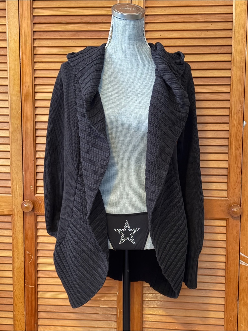 Anthropologie Shae Black Ribbed Open-Front Hooded Cotton Cashmere Cardigan